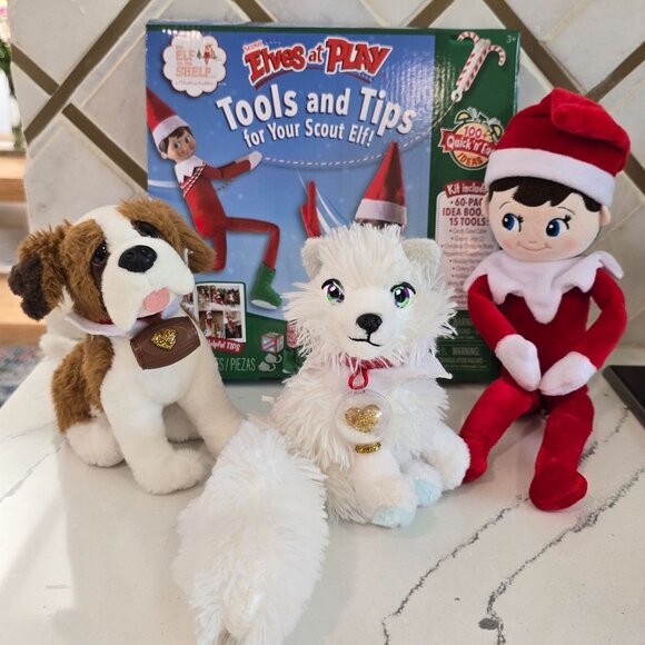 "Elves At Play" Kit With Scout Elf St. Bernard & Arctic Fox Plush elf on the she - Picture 8 of 9